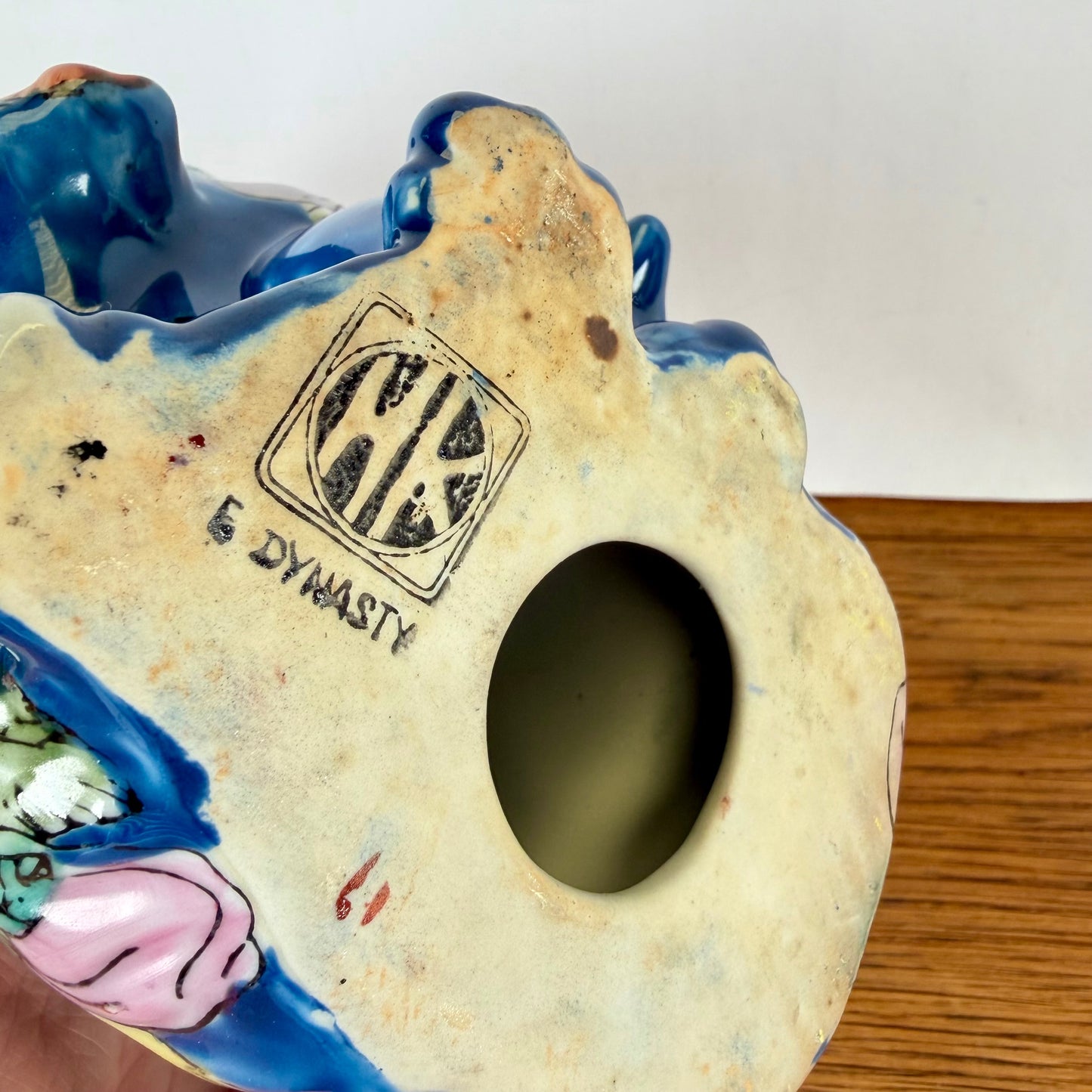 Vintage keramieken kat blauw met fruit HK Dynasty