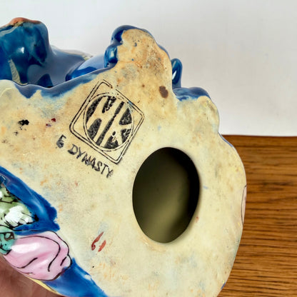 Vintage keramieken kat blauw met fruit HK Dynasty