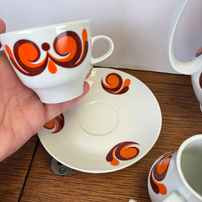 Vintage Colditz koffieservies oranje bruin