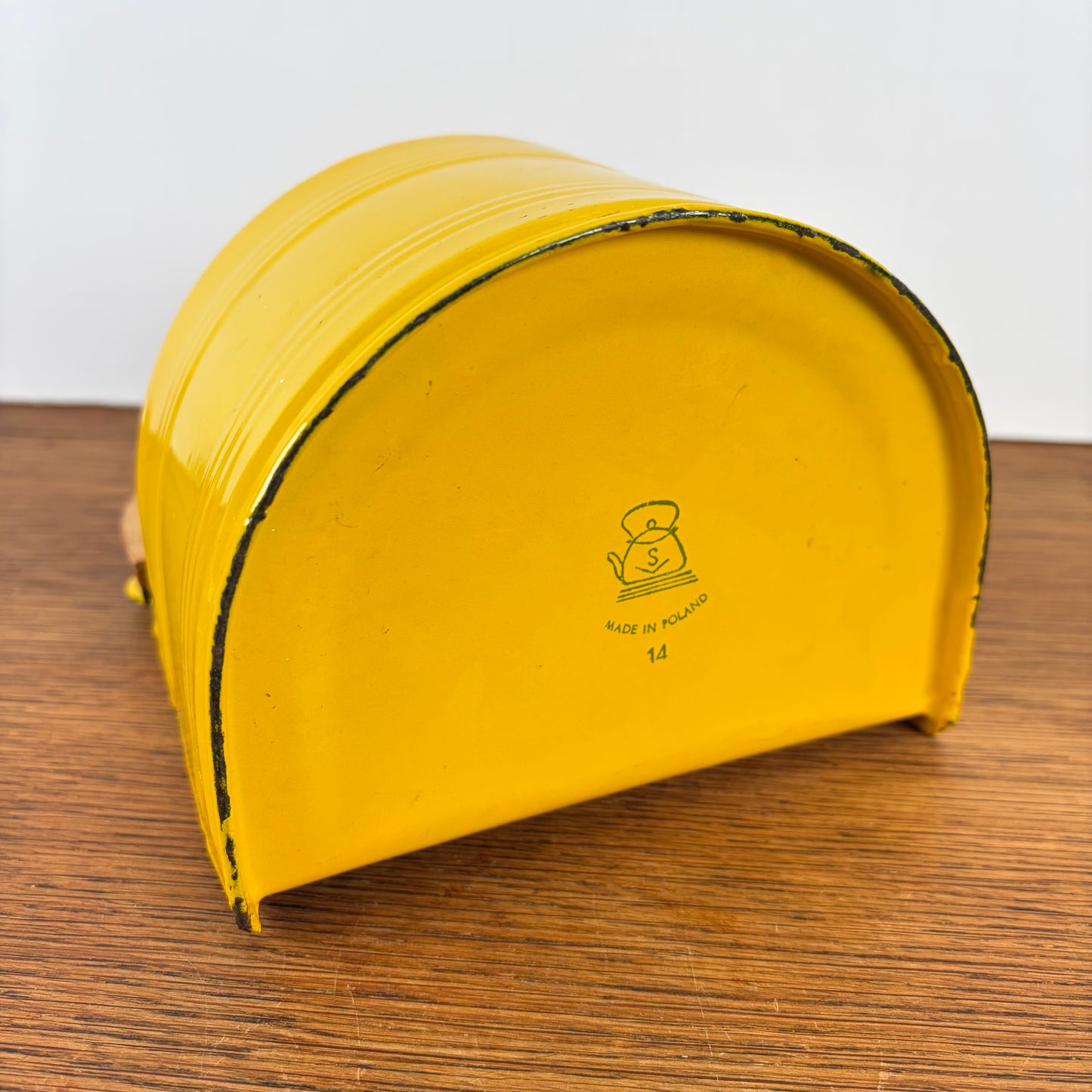 Vintage emaille zoutpot geel