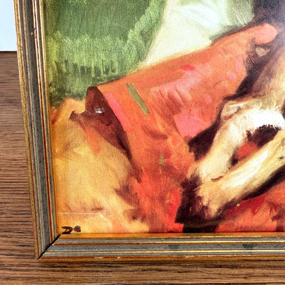 Vintage schilderijtje dame met geitje