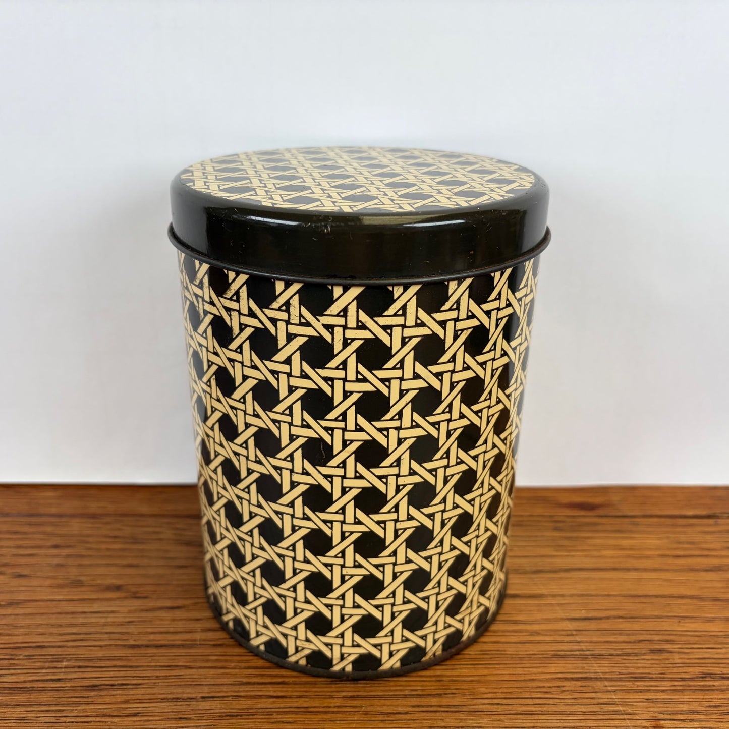 Vintage blik vlechtwerk motief bruin creme