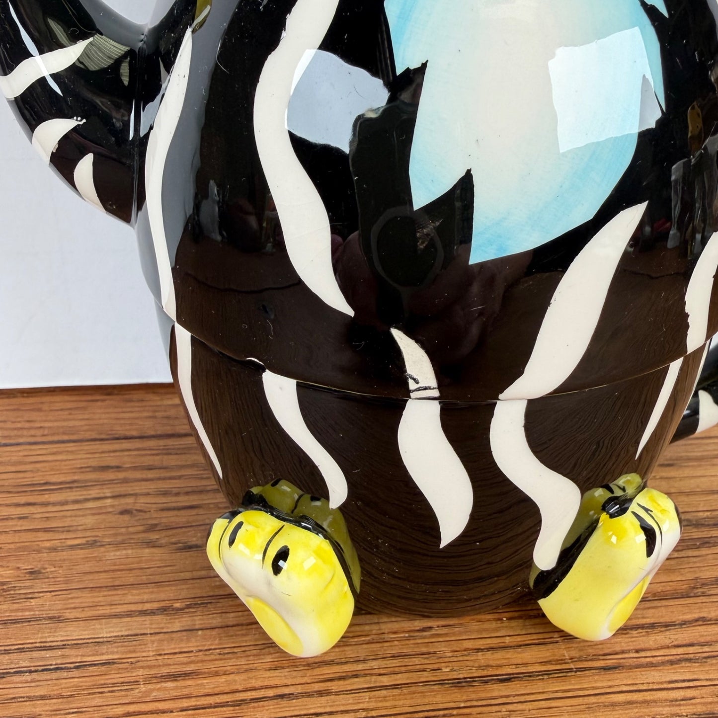 Vintage geel zwarte theepot kat