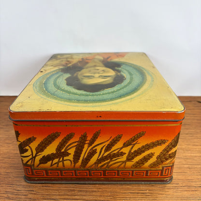 Vintage Lonka blik dame met hoed en tarwe