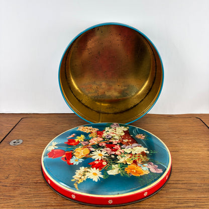 Vintage groot rond bloemenblik