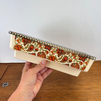 Vintage radiatorbakje paisley oranje met rooster