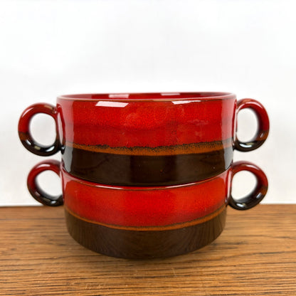 Vintage soepkommen rood bruin