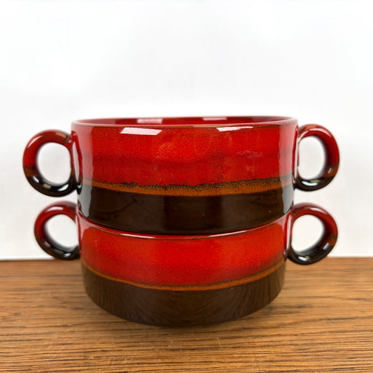Vintage soepkommen rood bruin