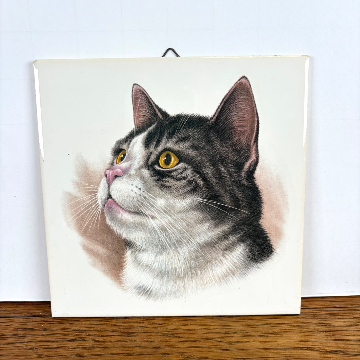 Vintage tegel kat zwart wit
