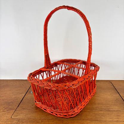 Vintage oranje rieten flessenrek