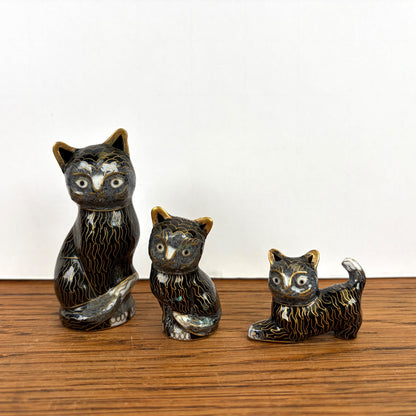 Vintage set van 3 cloisonné katjes