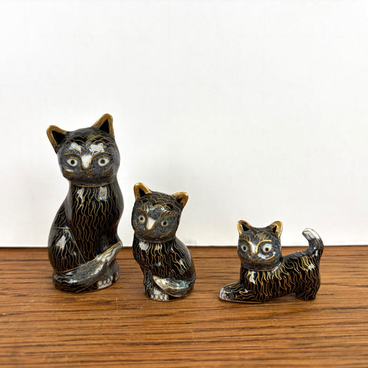 Vintage set van 3 cloisonné katjes