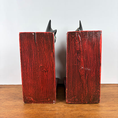 Vintage houten boekensteunen katten