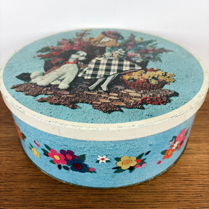 Vintage rond blik bloemendame