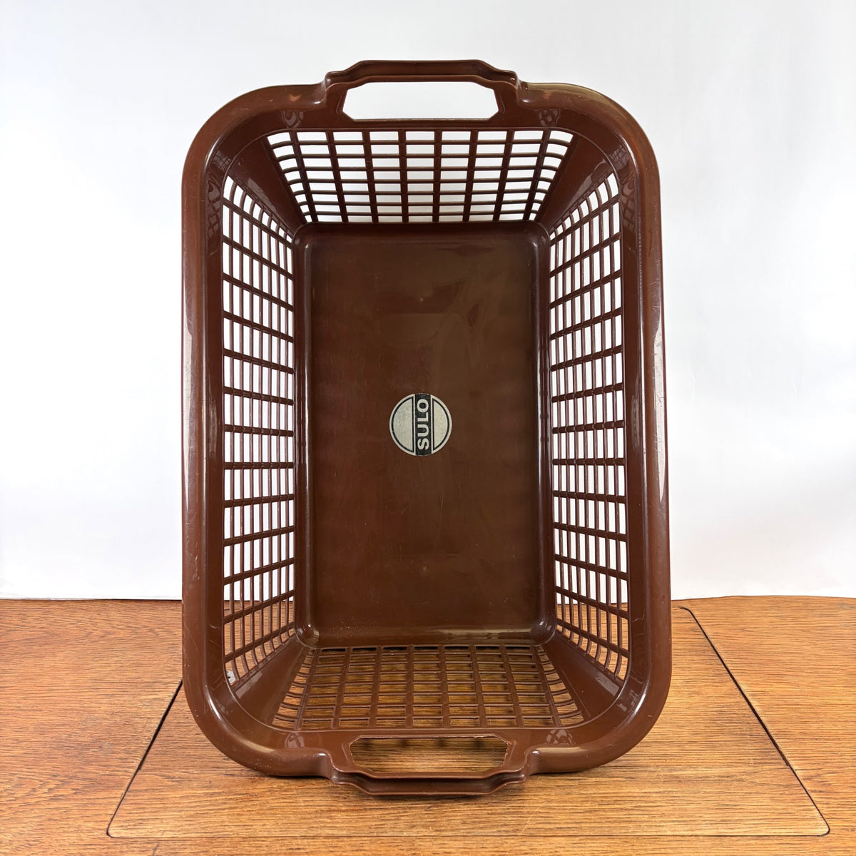 Vintage bruine plastic wasmand Sulo
