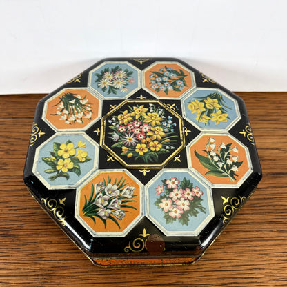 Vintage 8 hoekig blikje bloemen