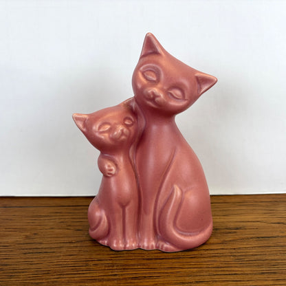 Vintage keramiek beeldje twee katten roze