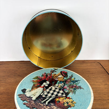 Vintage rond blik bloemendame