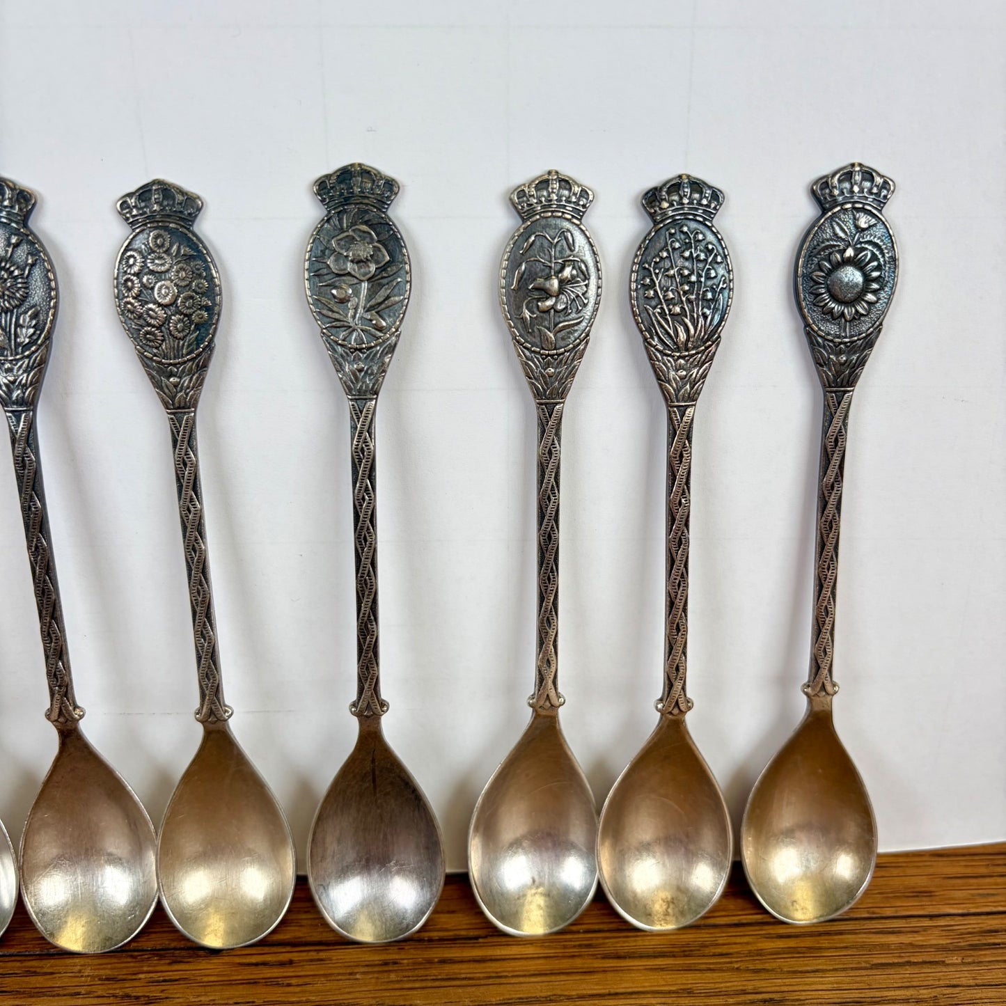 Vintage set van 9 koffielepeltjes bloemen