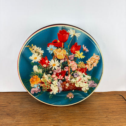 Vintage groot rond bloemenblik