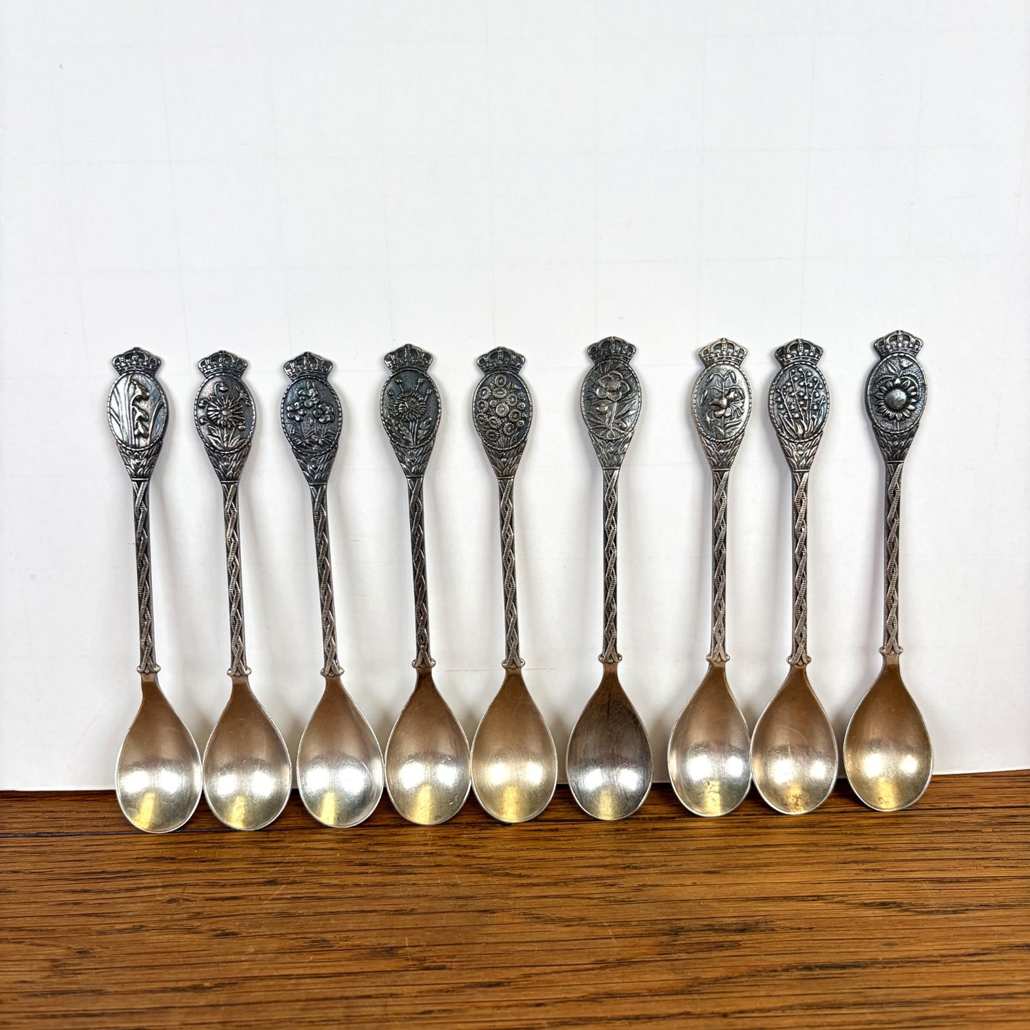 Vintage set van 9 koffielepeltjes bloemen