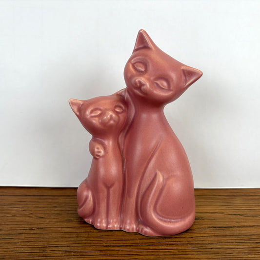 Vintage keramiek beeldje twee katten roze