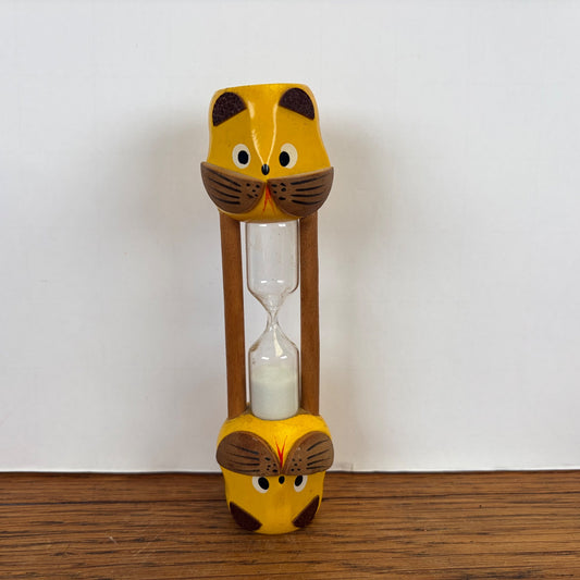 Vintage houten zandloper hondje geel