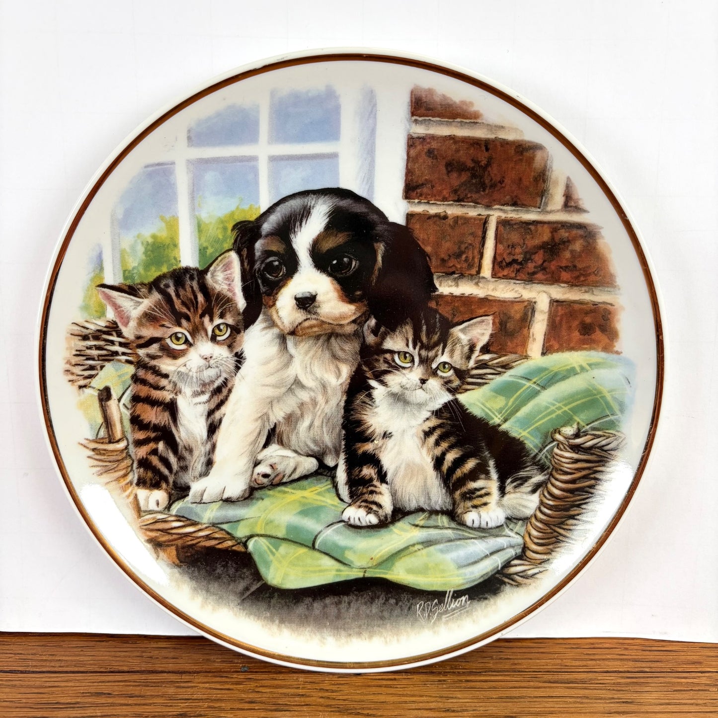 Vintage sierbord kittens en puppy