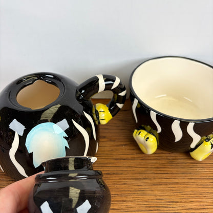 Vintage geel zwarte theepot kat