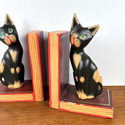 Vintage houten boekensteunen katten