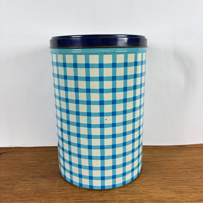 Vintage Tomado bewaarblik blauw-wit ruit