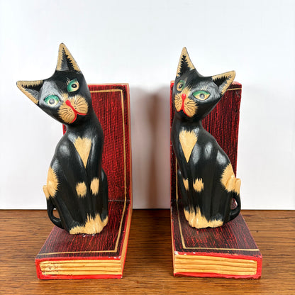 Vintage houten boekensteunen katten