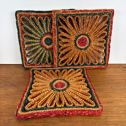 Vintage rieten pannen onderzetters