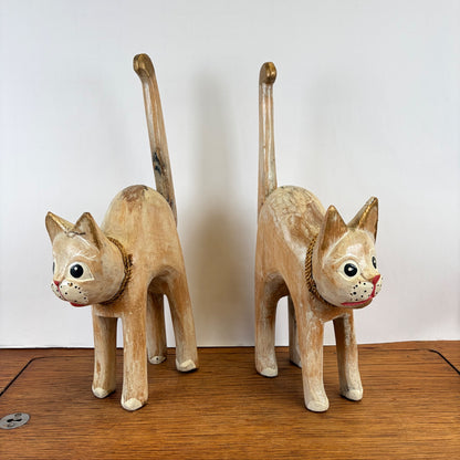 Vintage houten katten set