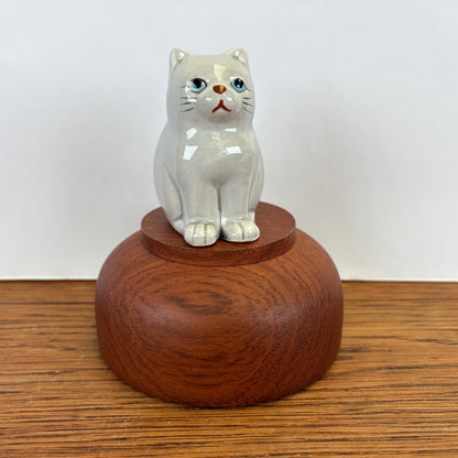 Vintage grijs keramiek kattenbeeldje
