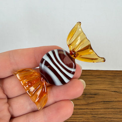Vintage glazen snoepje Murano stijl bruin paars gestreept