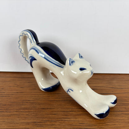 Vintage blauwe kat Gzhel