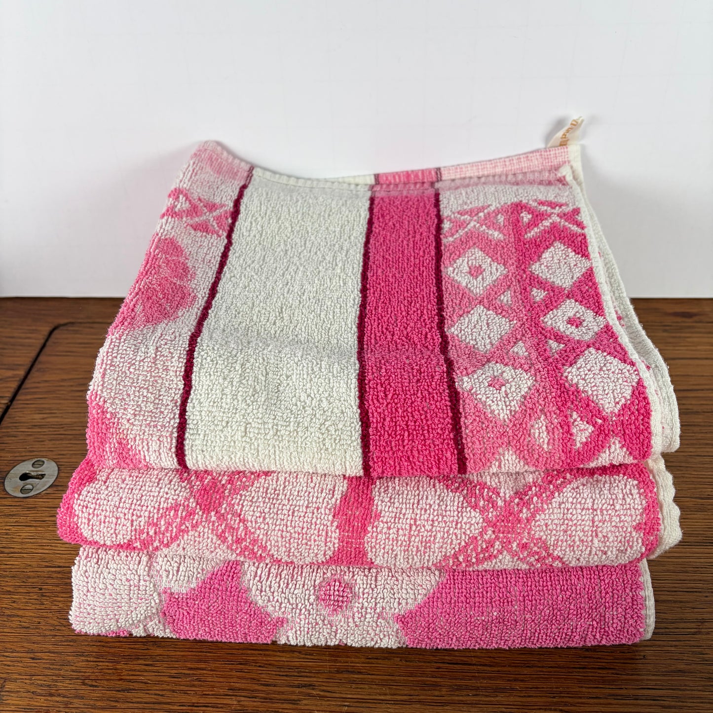 3 vintage handdoeken roze