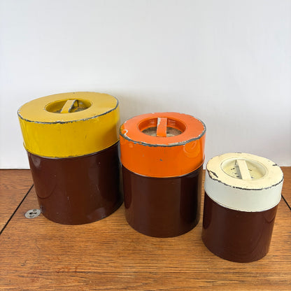 Vintage set van 3 blikken bruin geel oranje wit jaren 70