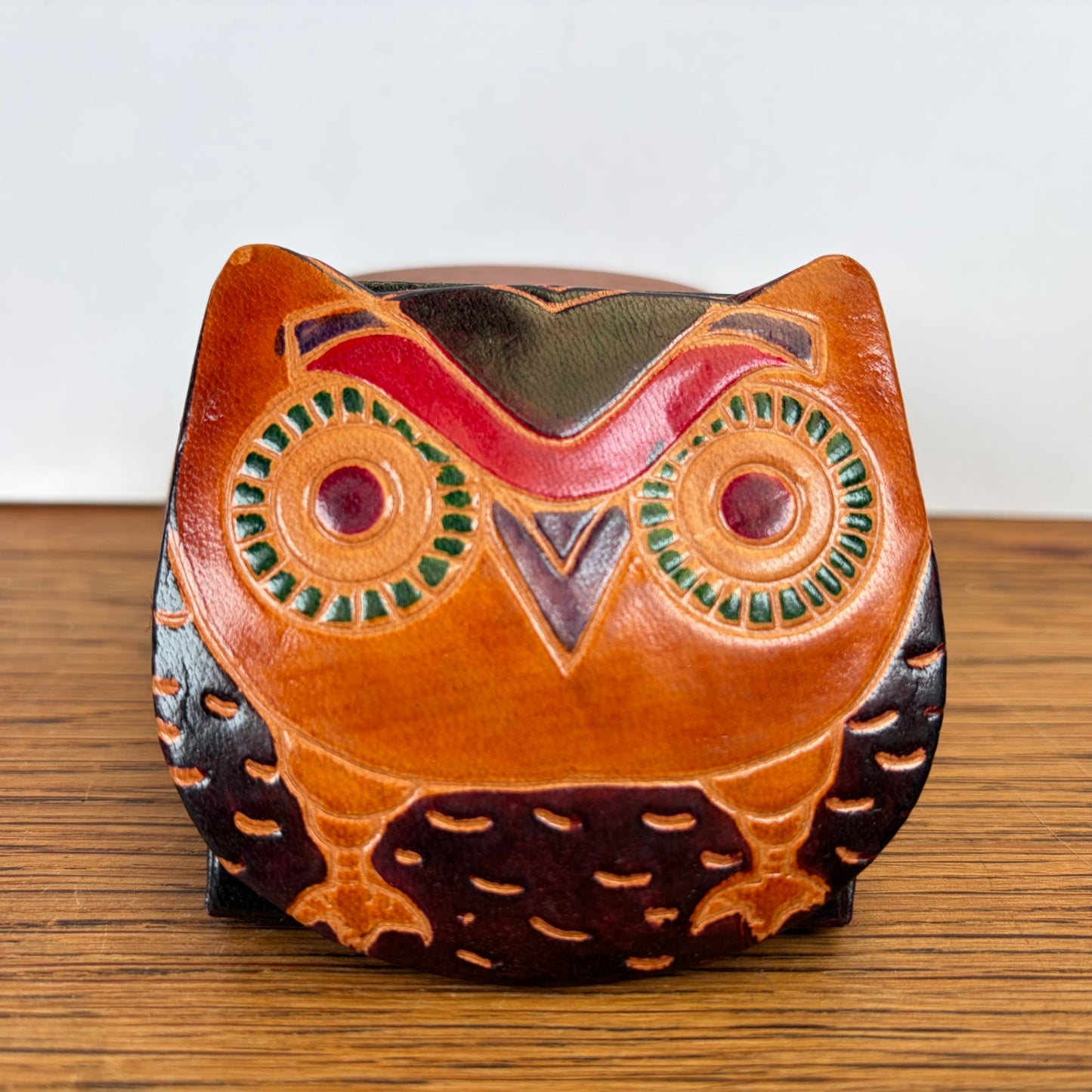 Vintage leren portemonnee uil