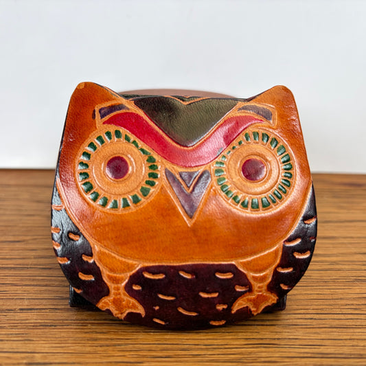 Vintage leren portemonnee uil