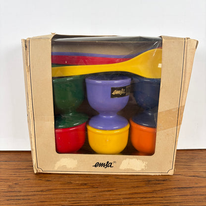 Vintage Emsa eierdopjes met lepeltjes