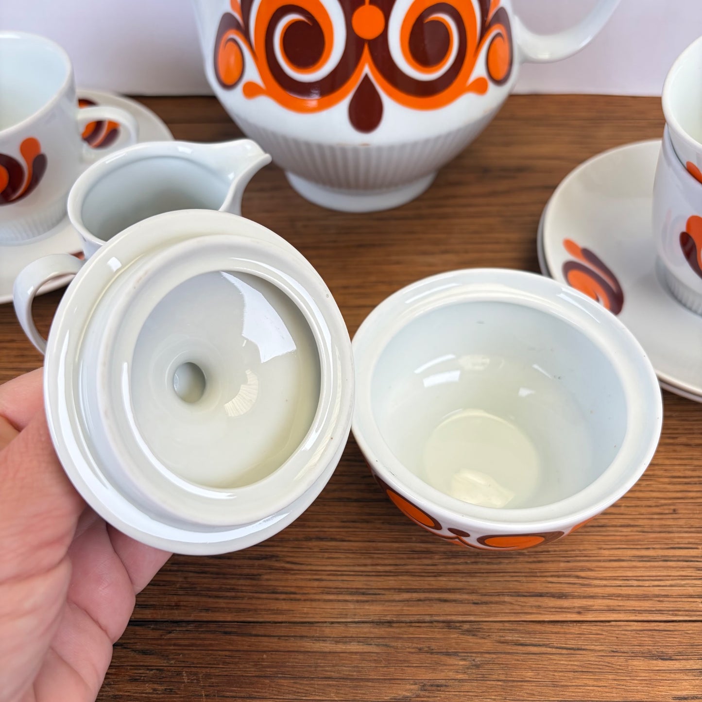 Vintage Colditz koffieservies oranje bruin