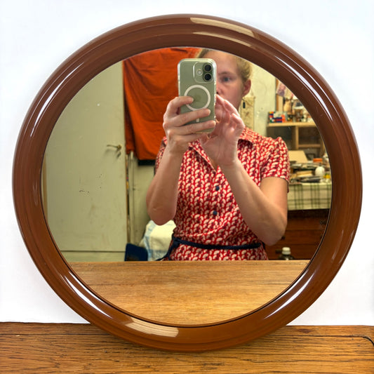 Vintage ronde spiegel bruin kunststof