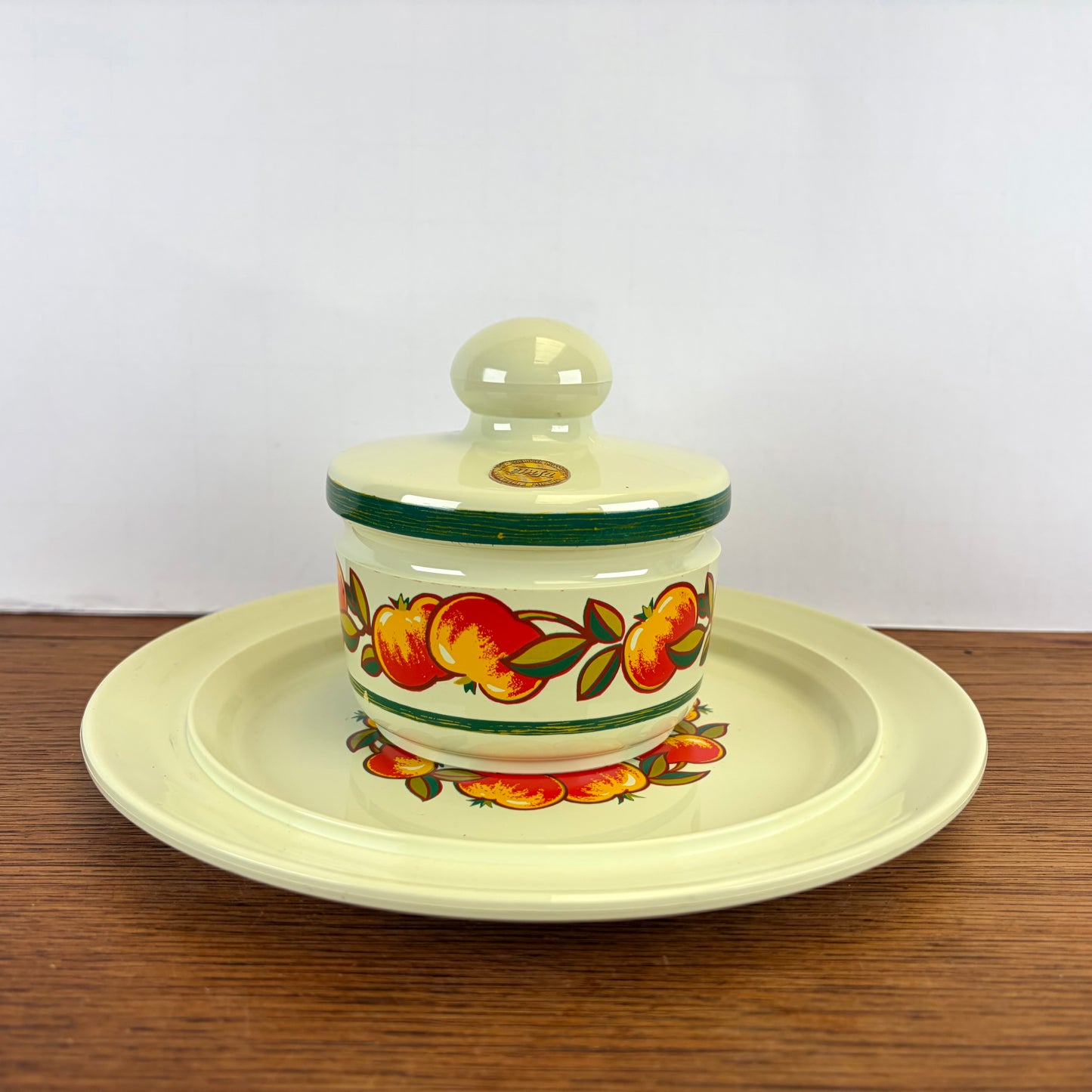 Vintage Emsa bord en potje appelmotief