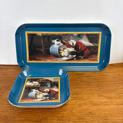 Vintage set 2 dienbladen katten