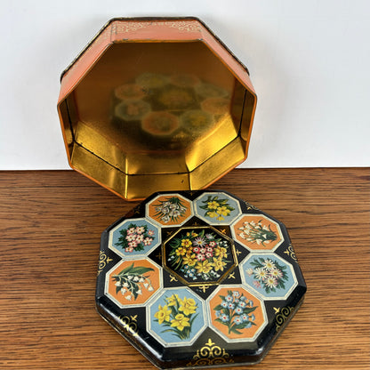 Vintage 8 hoekig blikje bloemen