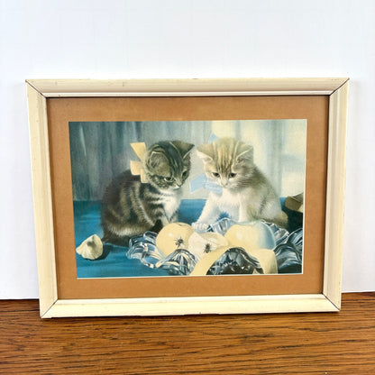Vintage schilderijtje met 2 kittens fruitschaal