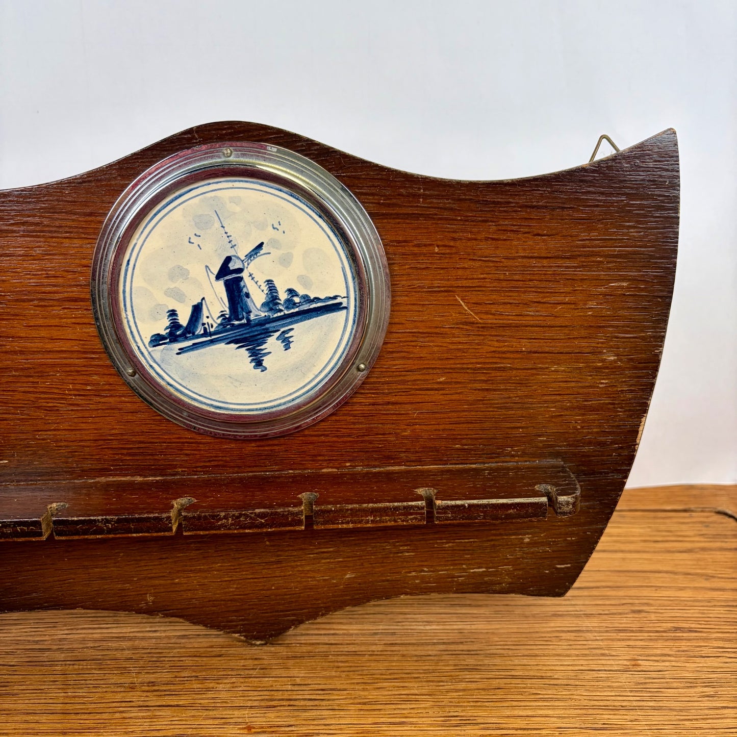 Vintage houten lepelrekje met molen