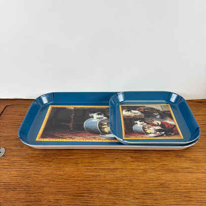 Vintage set 2 dienbladen katten